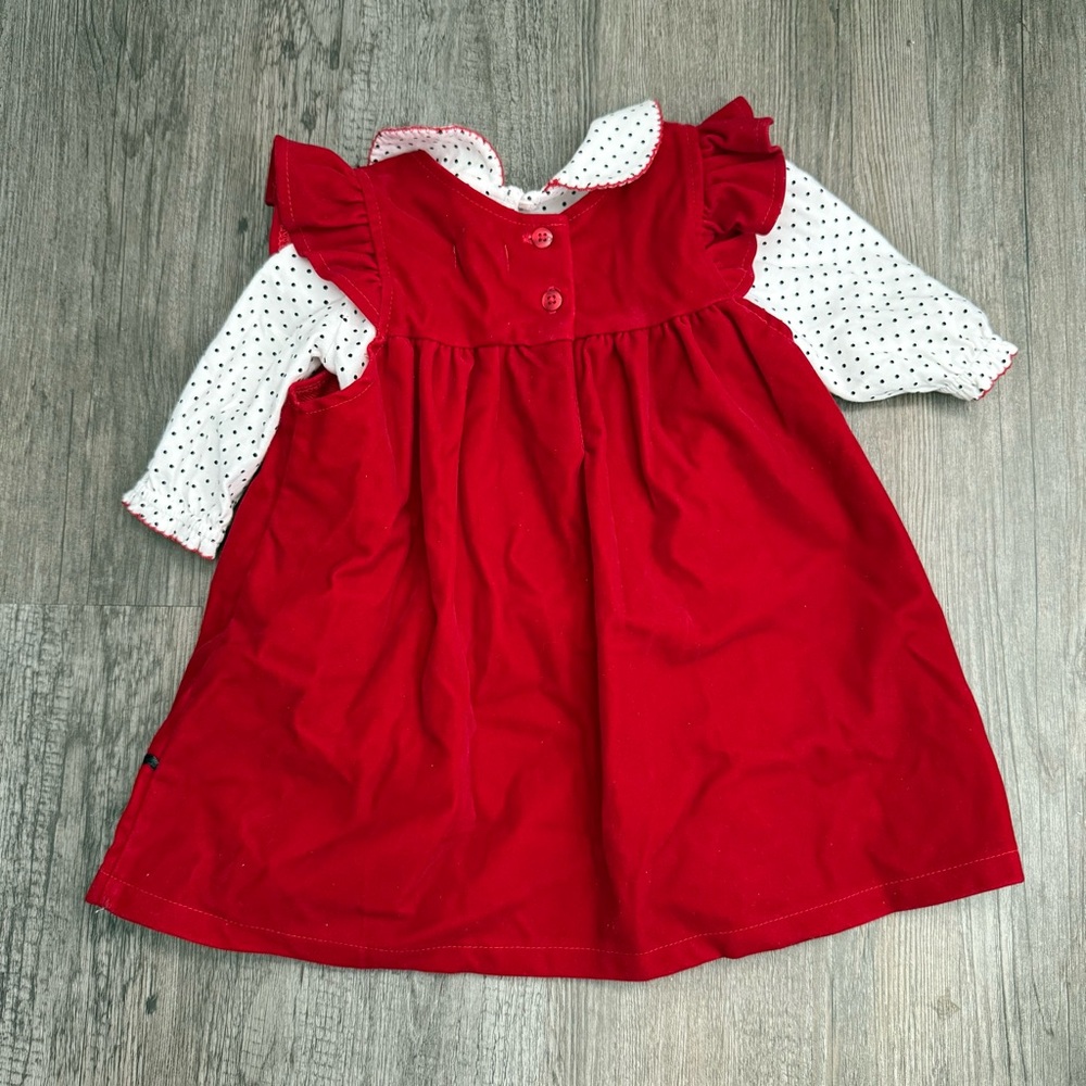 Blueberi Boulevard Red Baby Dress with Polka Dot Sleeves - Picture 3 of 3